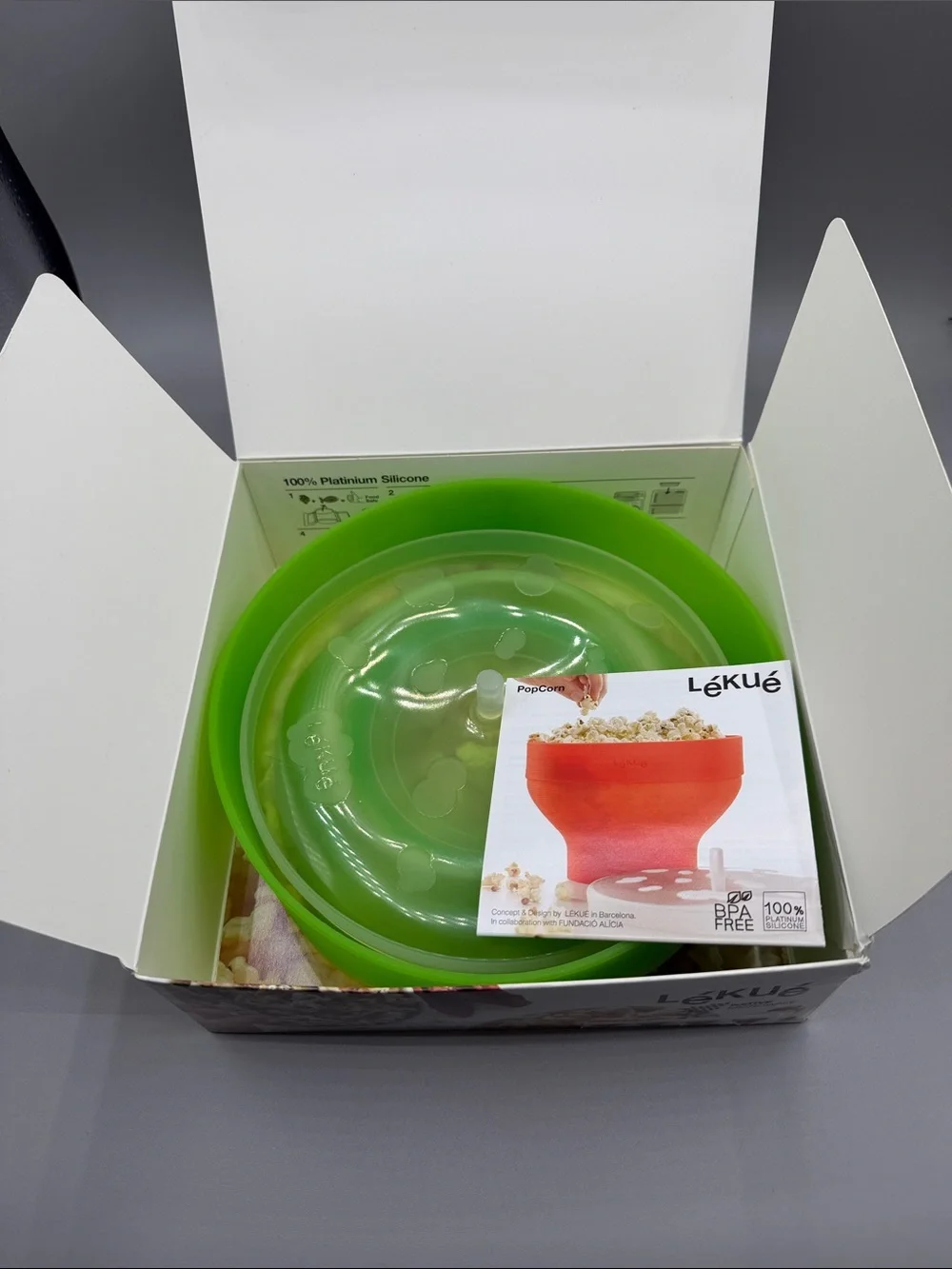Lékué Green 100% Platinum Silicone Microwave Popcorn Maker